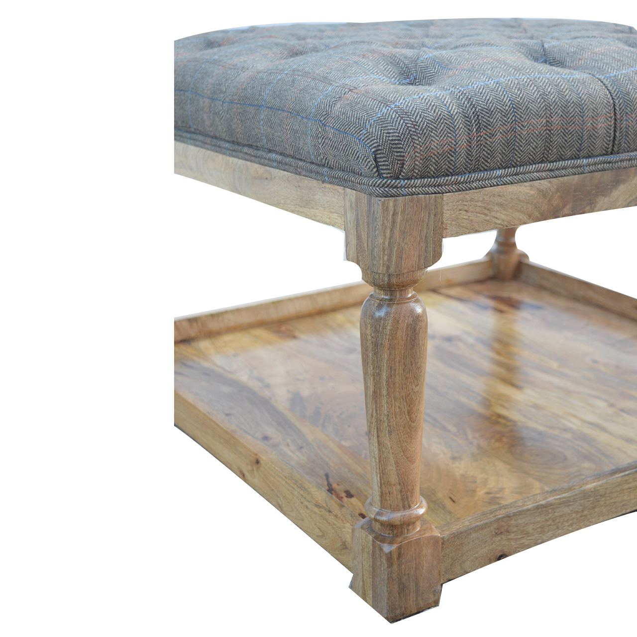 Multi Tweed Footstool with Shelf - Image 5