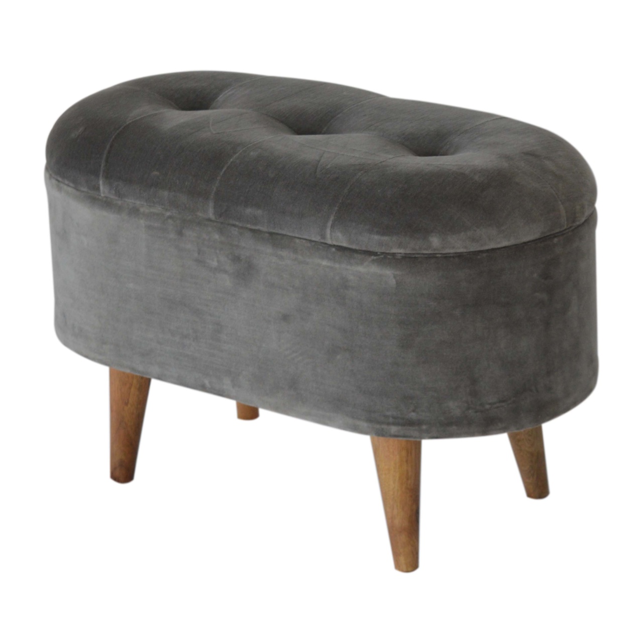 Grey Velvet Storage Footstool - Image 3