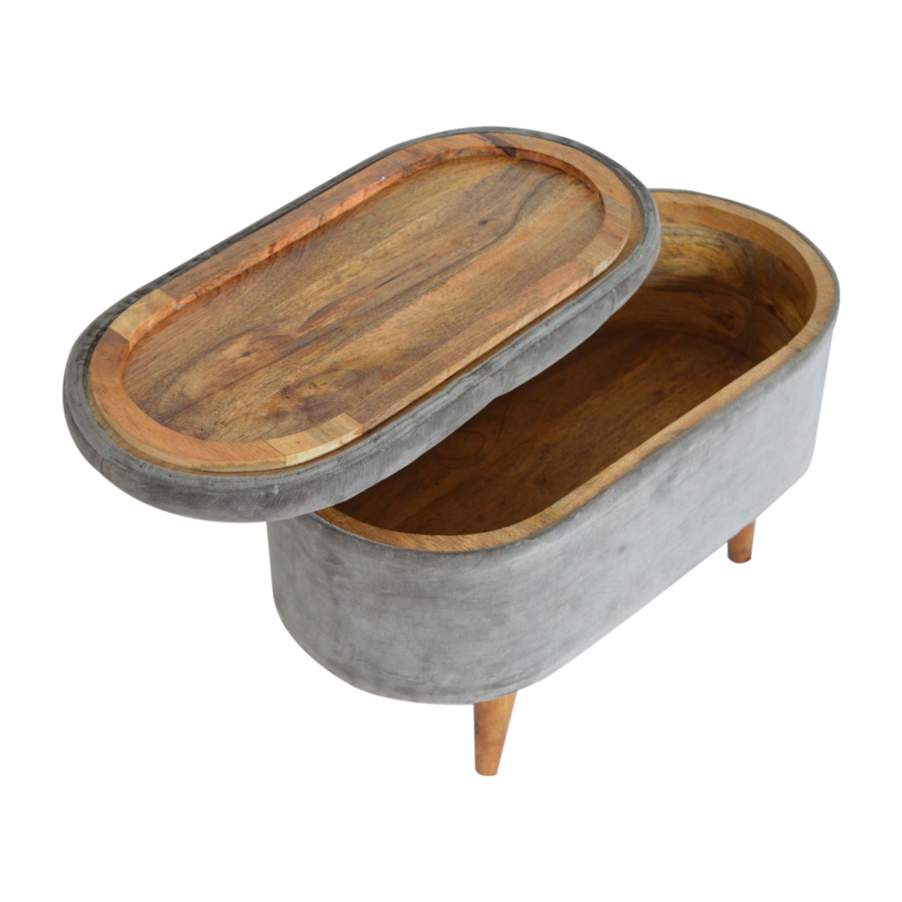 Grey Velvet Storage Footstool - Image 7