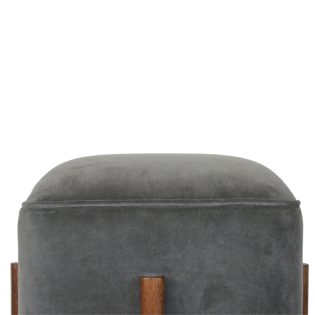 Solid Wood Grey Velvet Footstool - Image 4