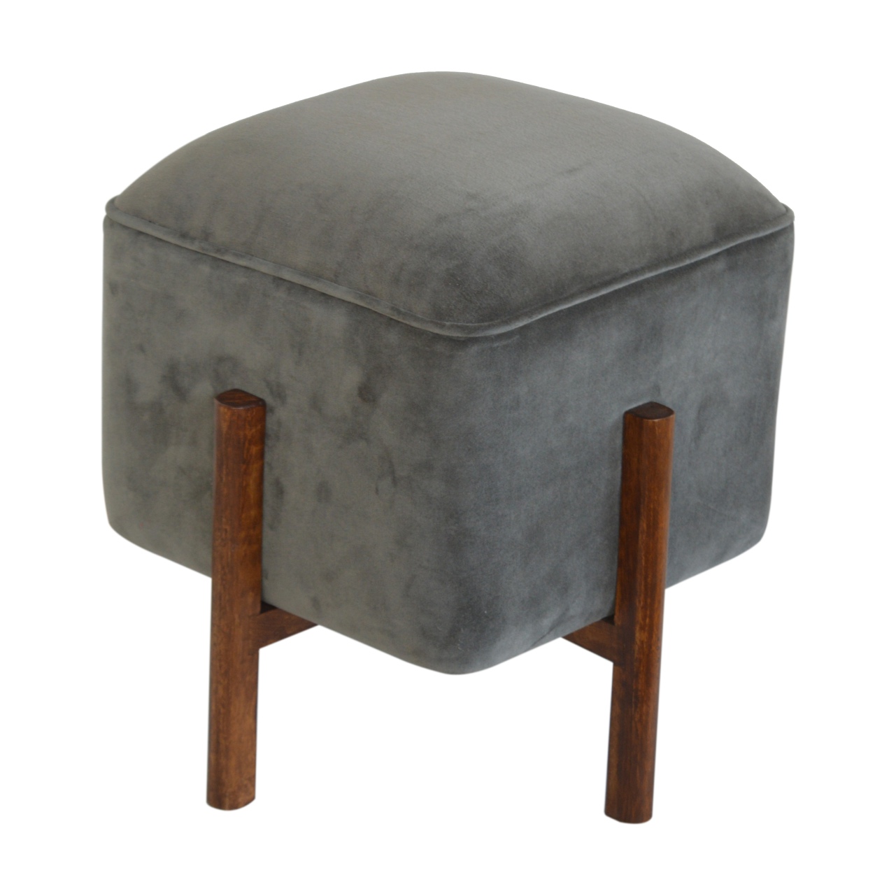 Solid Wood Grey Velvet Footstool - Image 6