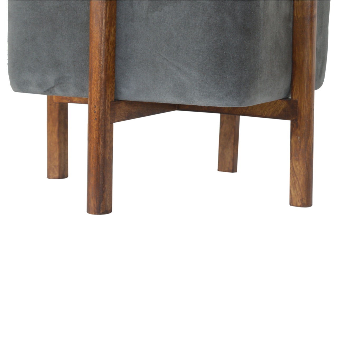 Solid Wood Grey Velvet Footstool - Image 7