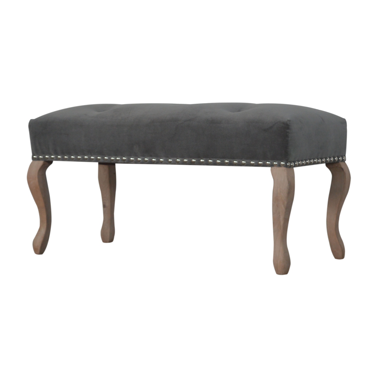 French Style Grey Velvet Bench - Image 2