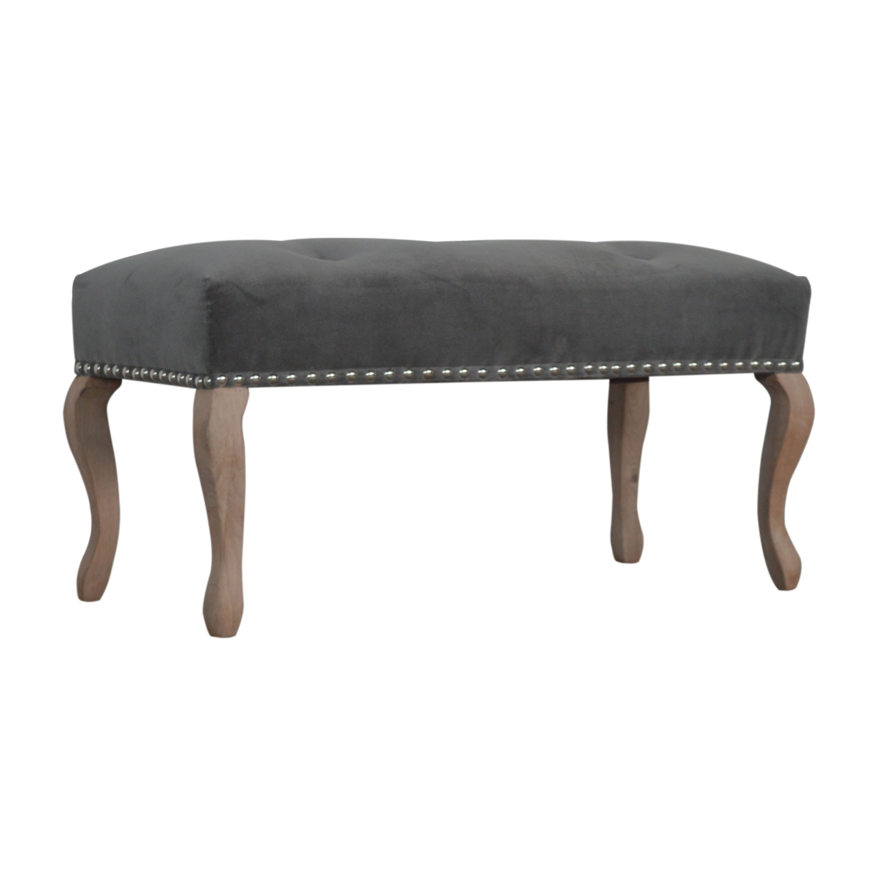 French Style Grey Velvet Bench - Image 3