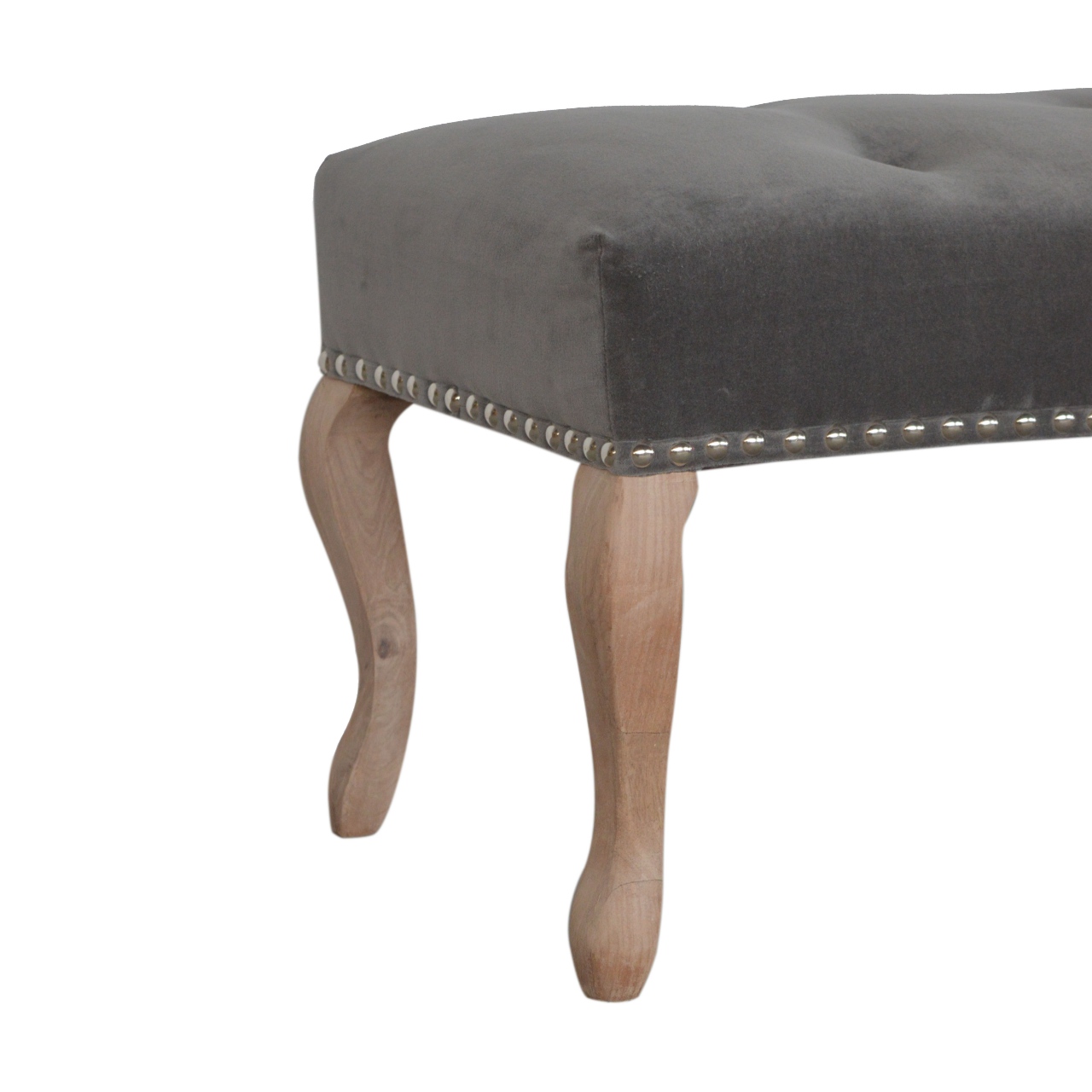 French Style Grey Velvet Bench - Image 4