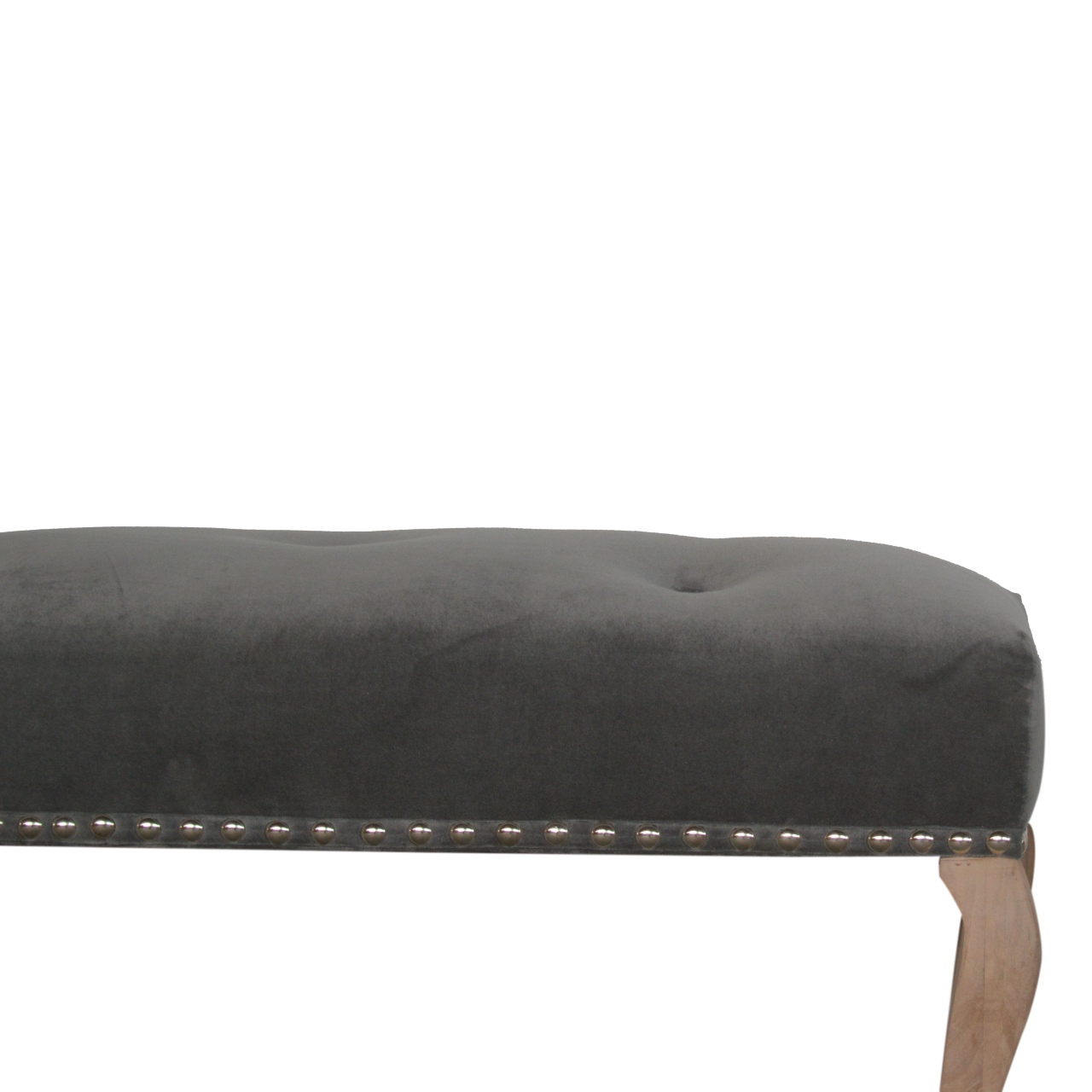 French Style Grey Velvet Bench - Image 5