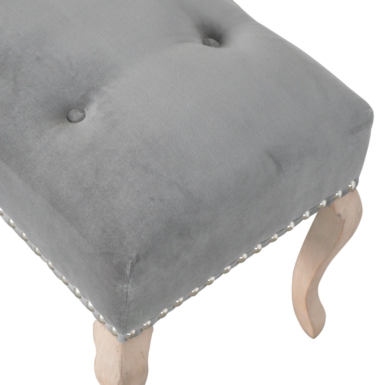 French Style Grey Velvet Bench - Image 6