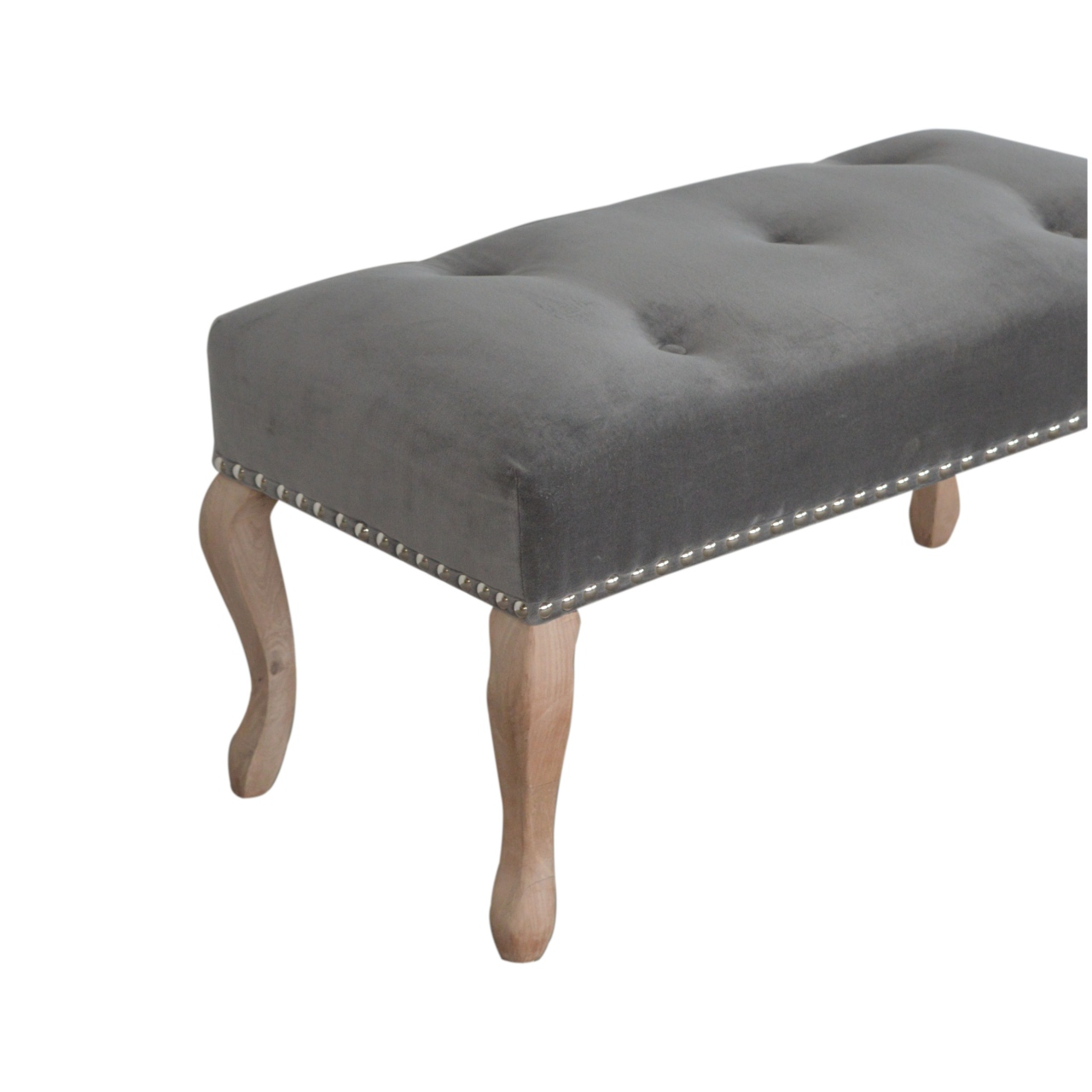 French Style Grey Velvet Bench - Image 7