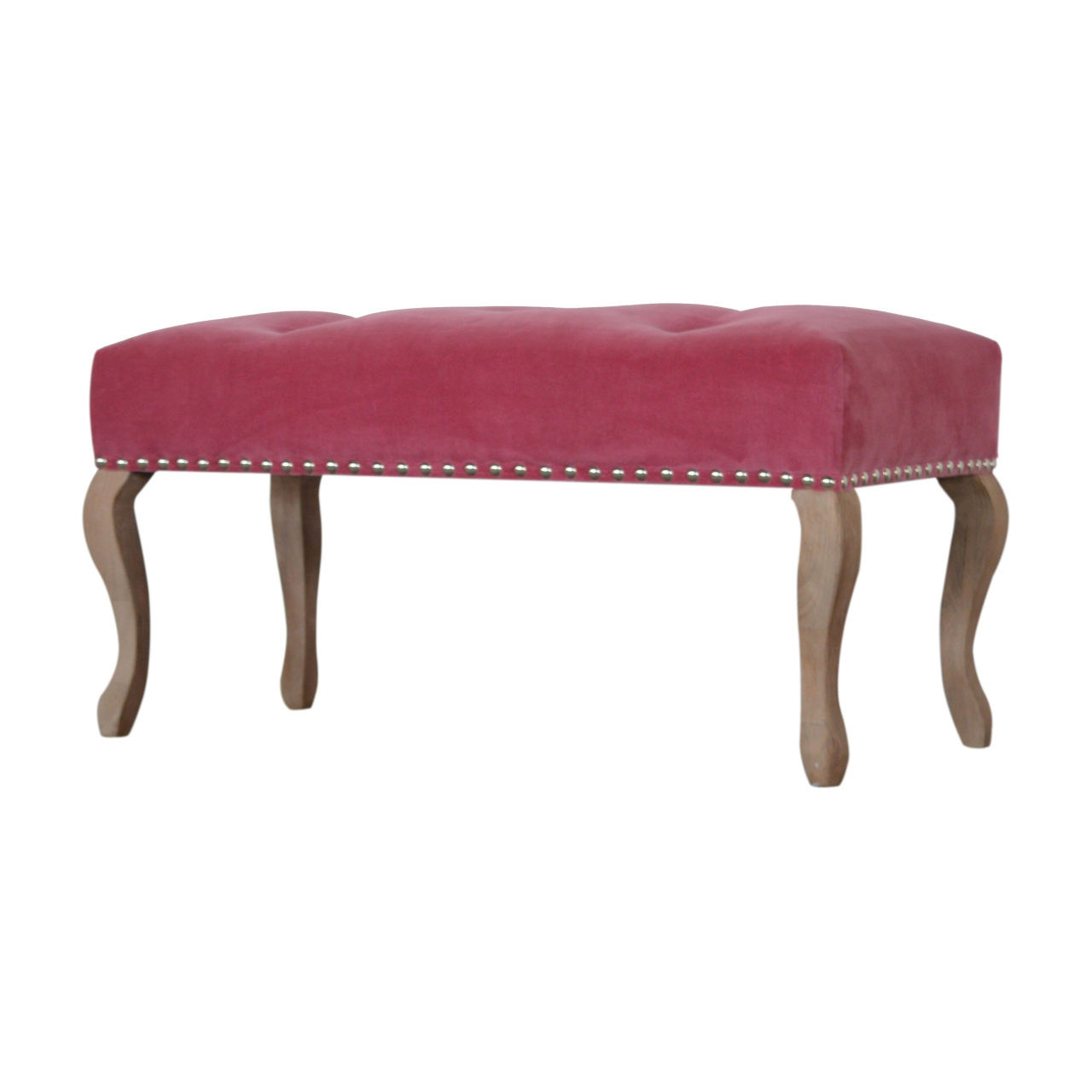 French Style Pink Velvet Bench - Image 2