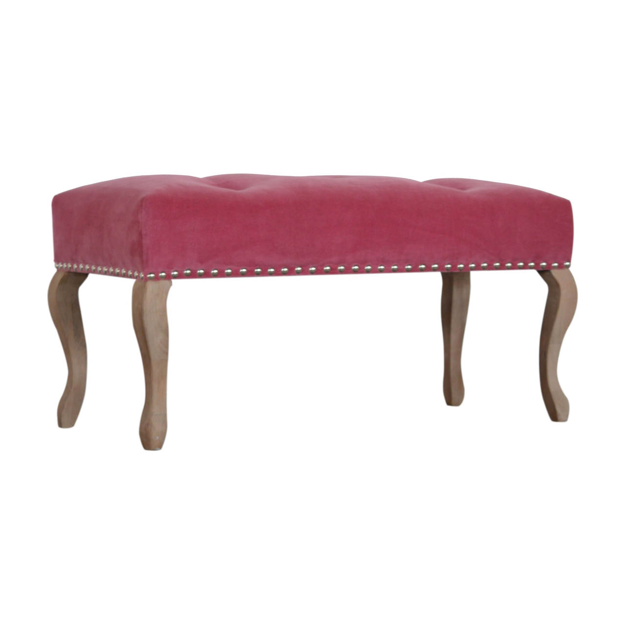 French Style Pink Velvet Bench - Image 3