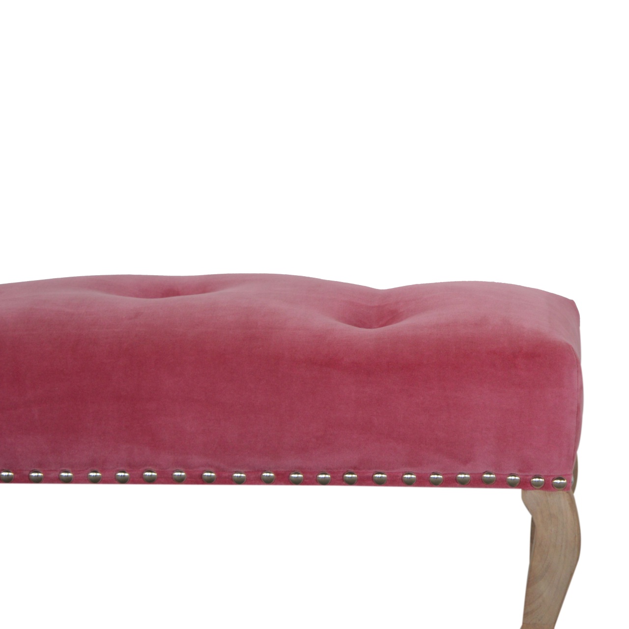 French Style Pink Velvet Bench - Image 4