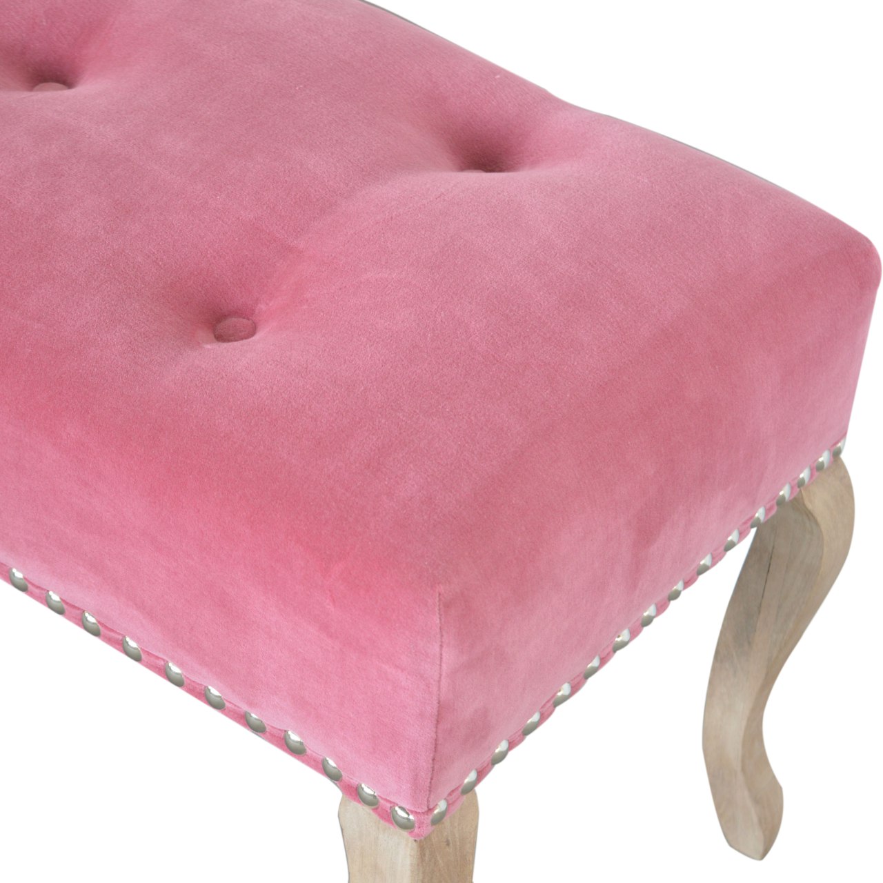 French Style Pink Velvet Bench - Image 5