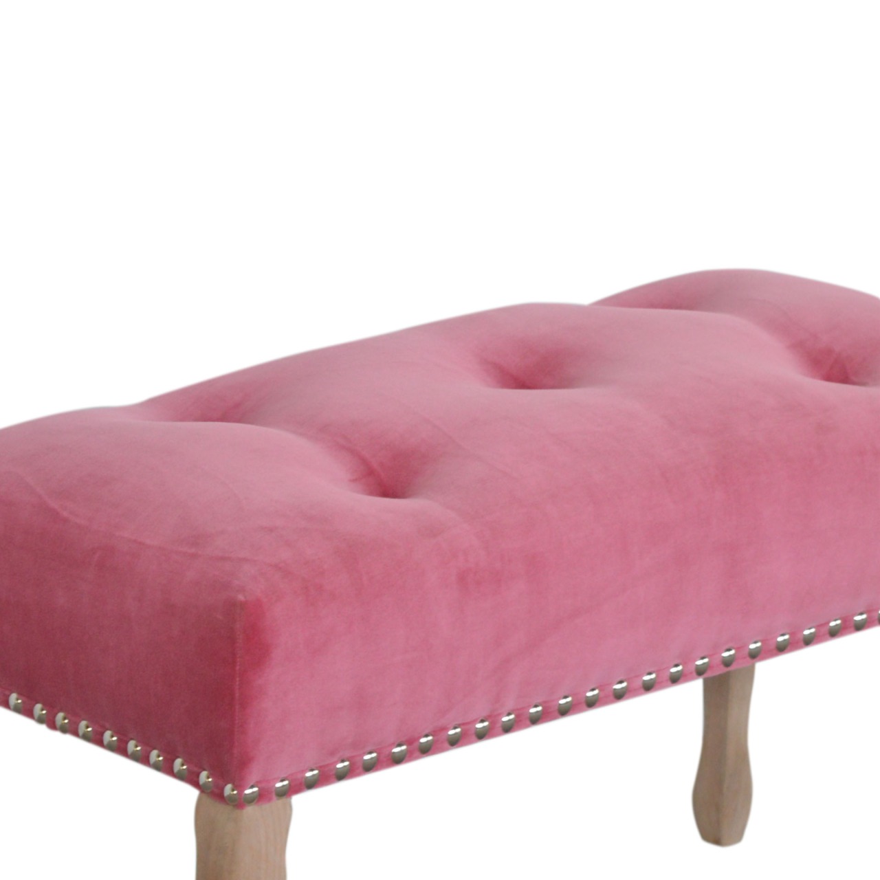 French Style Pink Velvet Bench - Image 6