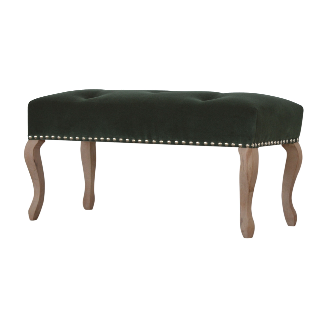 French Style Emerald Velvet Bench - Image 2