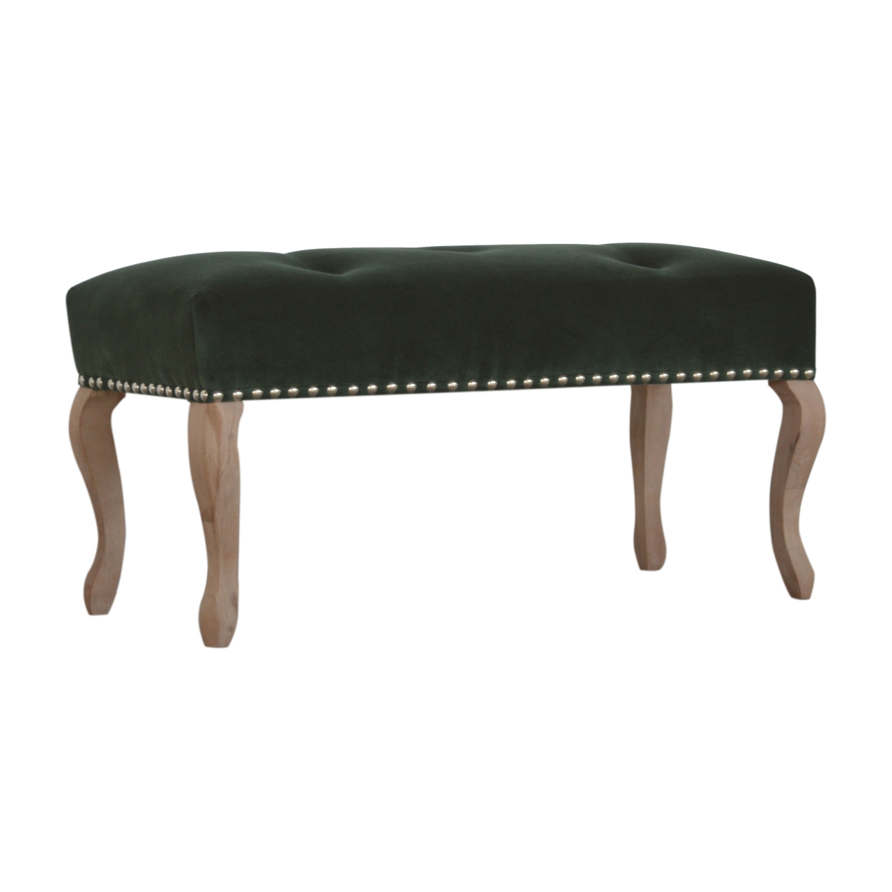 French Style Emerald Velvet Bench - Image 3