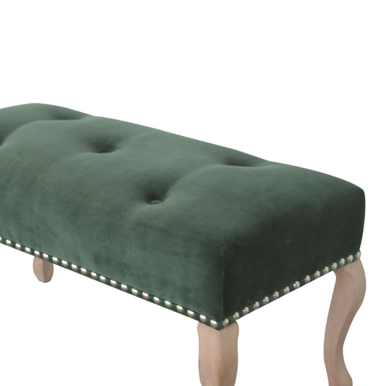 French Style Emerald Velvet Bench - Image 5