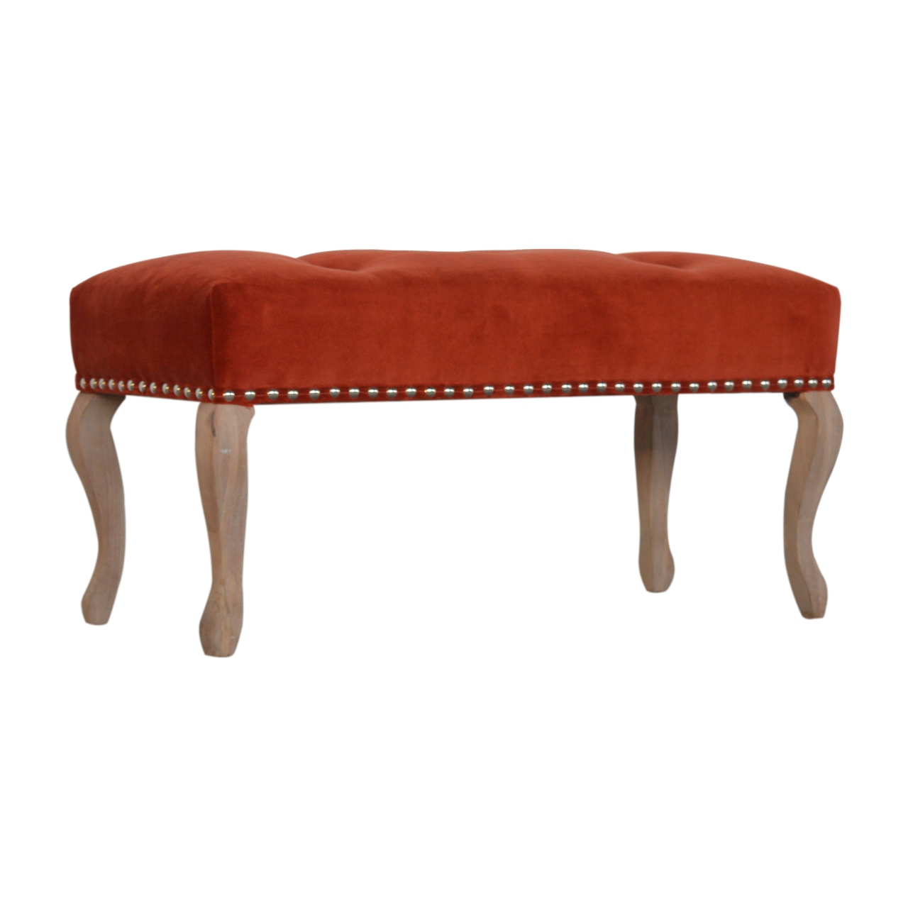 French Style Rust Velvet Bench - Image 2
