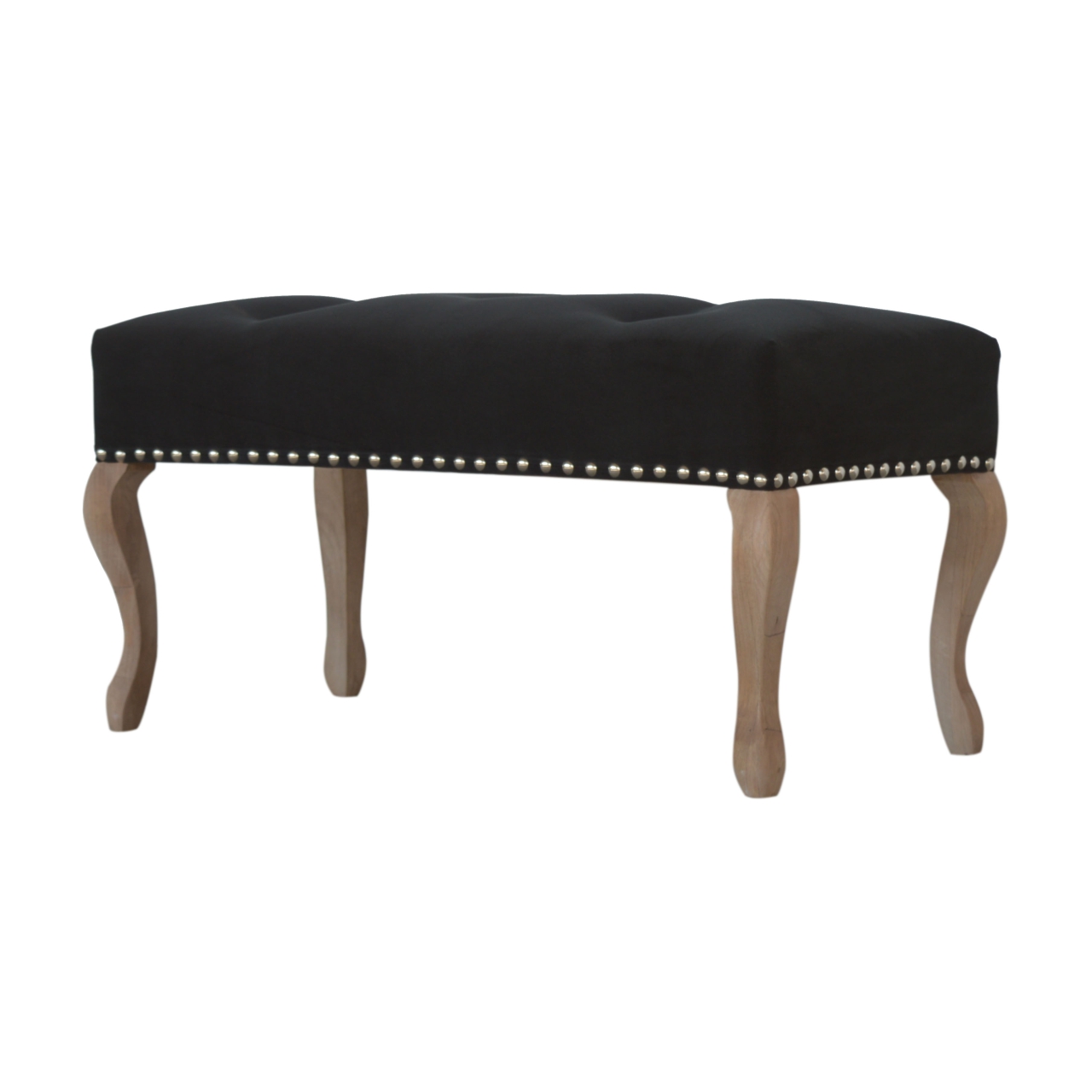 French Style Black Velvet Bench - Image 2