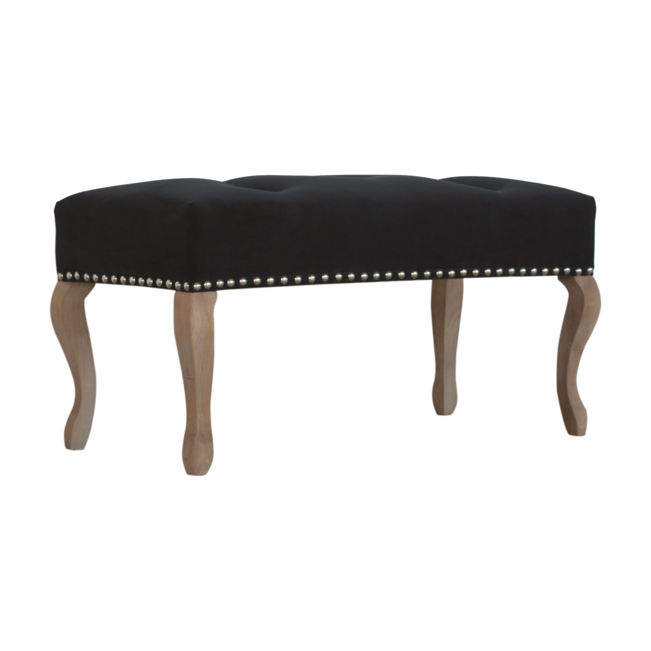 French Style Black Velvet Bench - Image 3