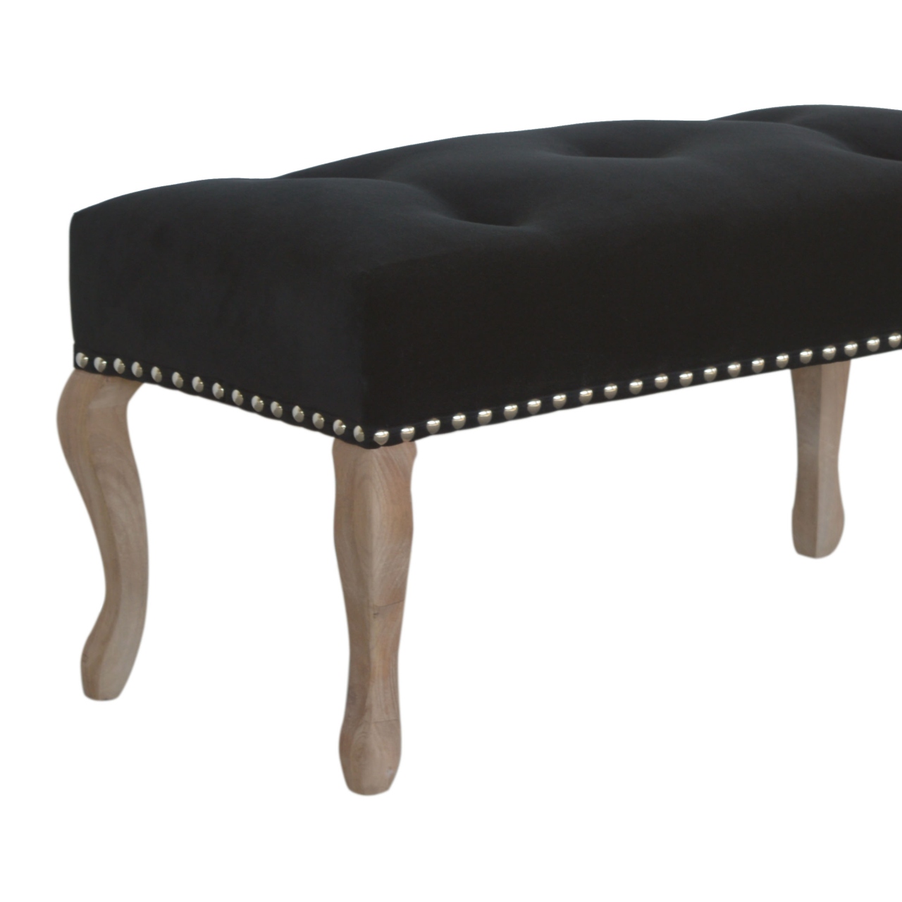 French Style Black Velvet Bench - Image 4