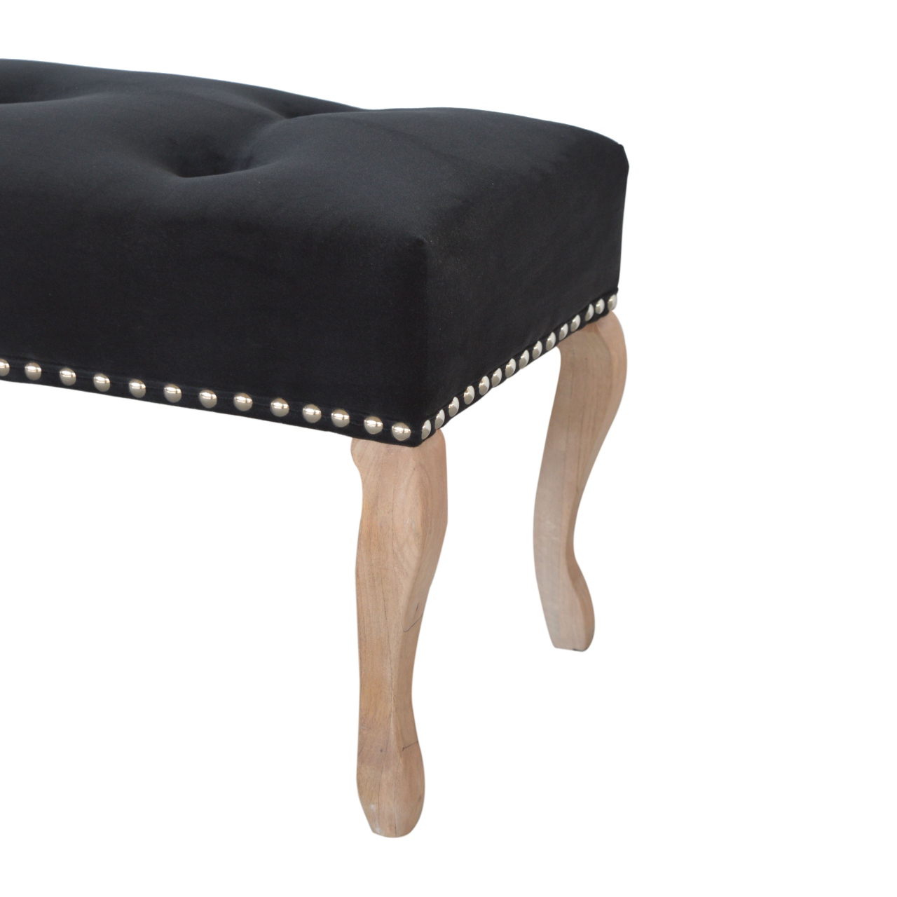 French Style Black Velvet Bench - Image 6