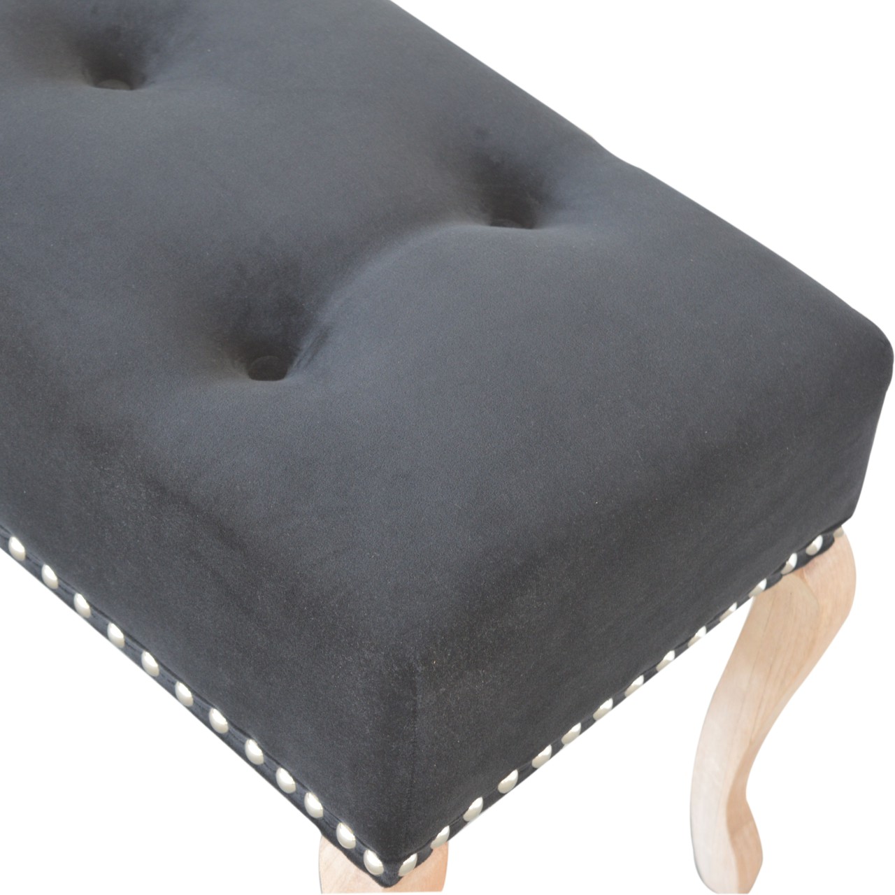 French Style Black Velvet Bench - Image 8