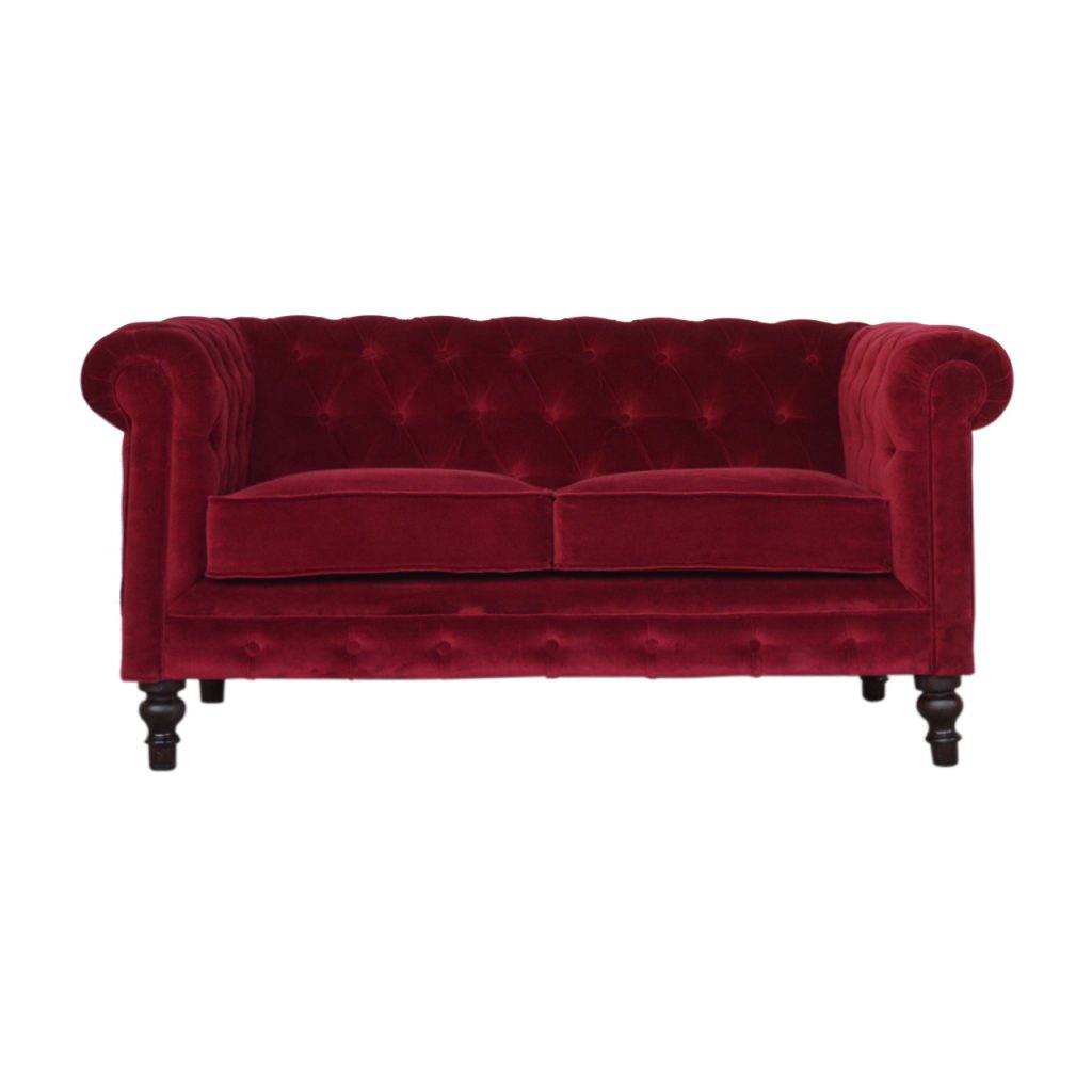 Wine Red Velvet Chesterfield Sofa | The Woodman Furniture | Handcrafted ...