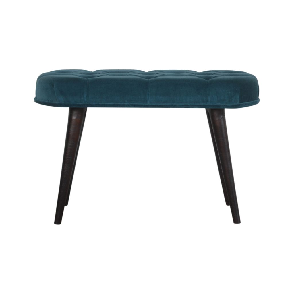 Bench Button Teal Cotton Velvet Button Bench | The Woodman Furniture | Handcrafted ...