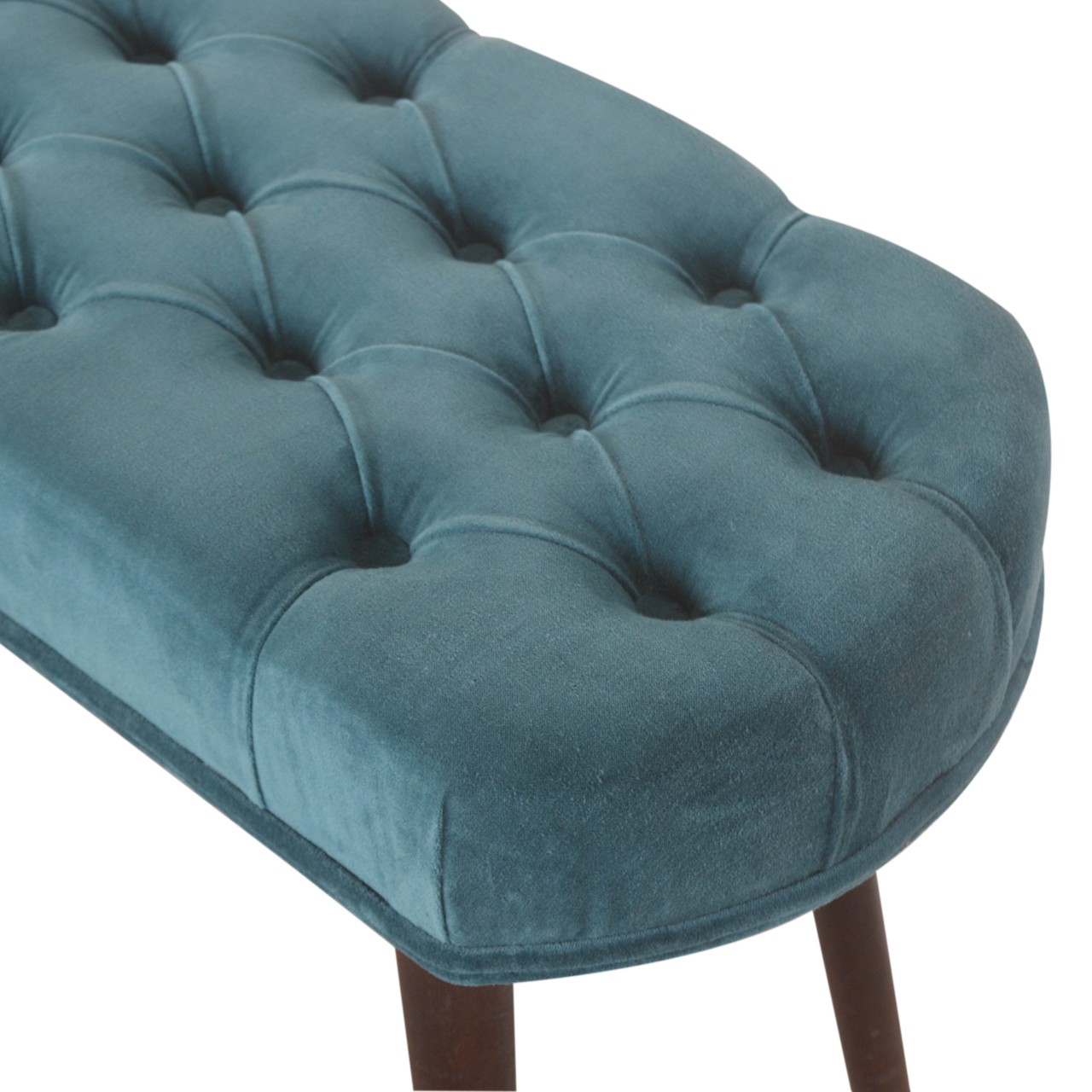 Teal Cotton Velvet Button Bench - Image 4