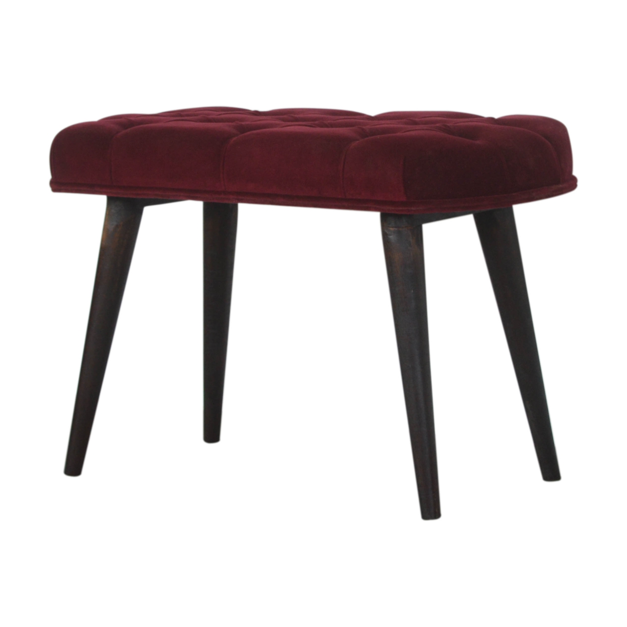 Wine Red Velvet Deep Button Bench - Image 2
