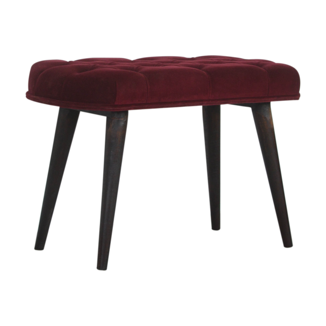 Wine Red Velvet Deep Button Bench - Image 3
