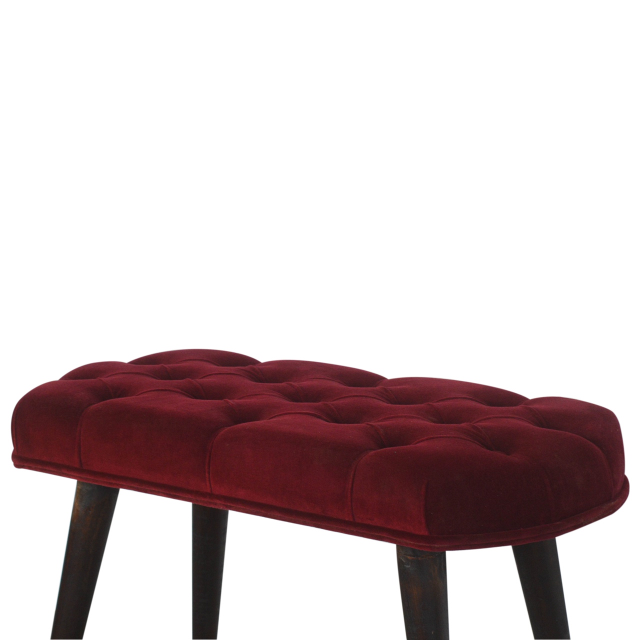Wine Red Velvet Deep Button Bench - Image 7