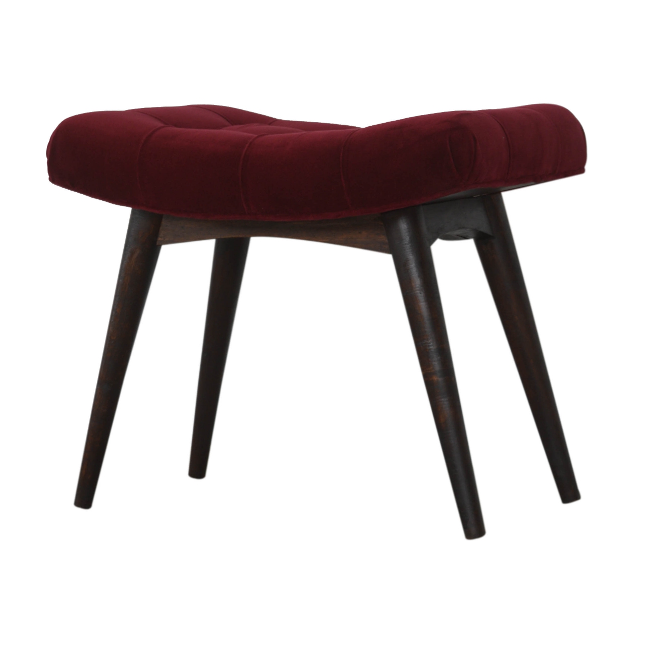 Wine Red Cotton Velvet Curved Bench - Image 2
