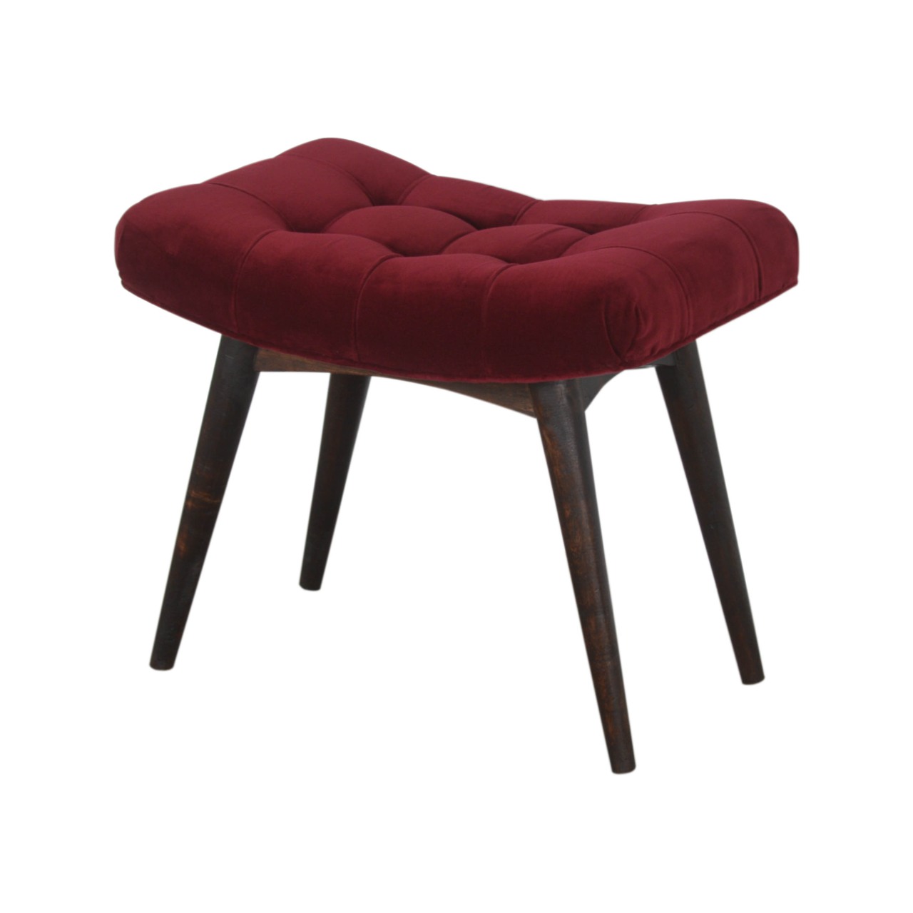 Wine Red Cotton Velvet Curved Bench - Image 3