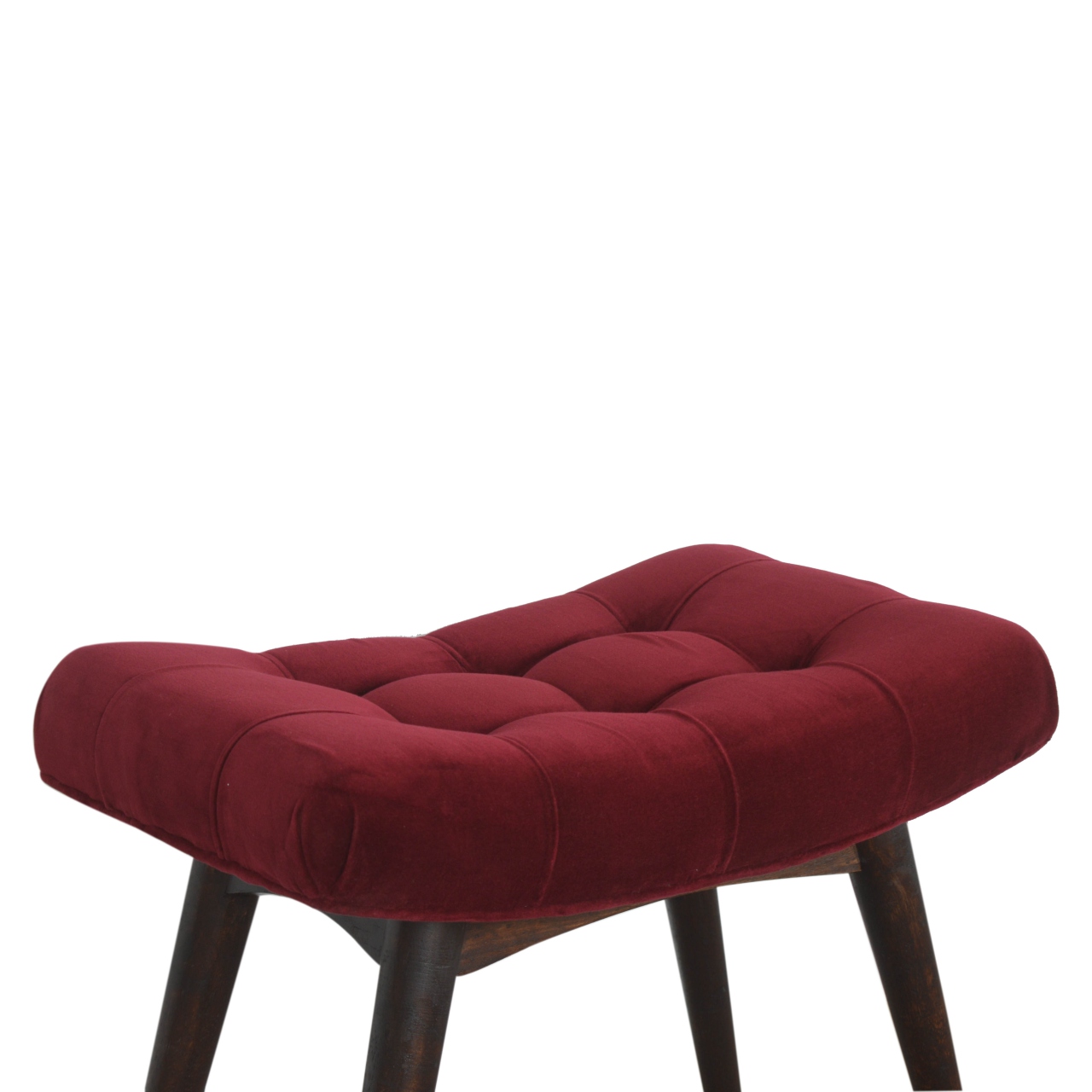 Wine Red Cotton Velvet Curved Bench - Image 4