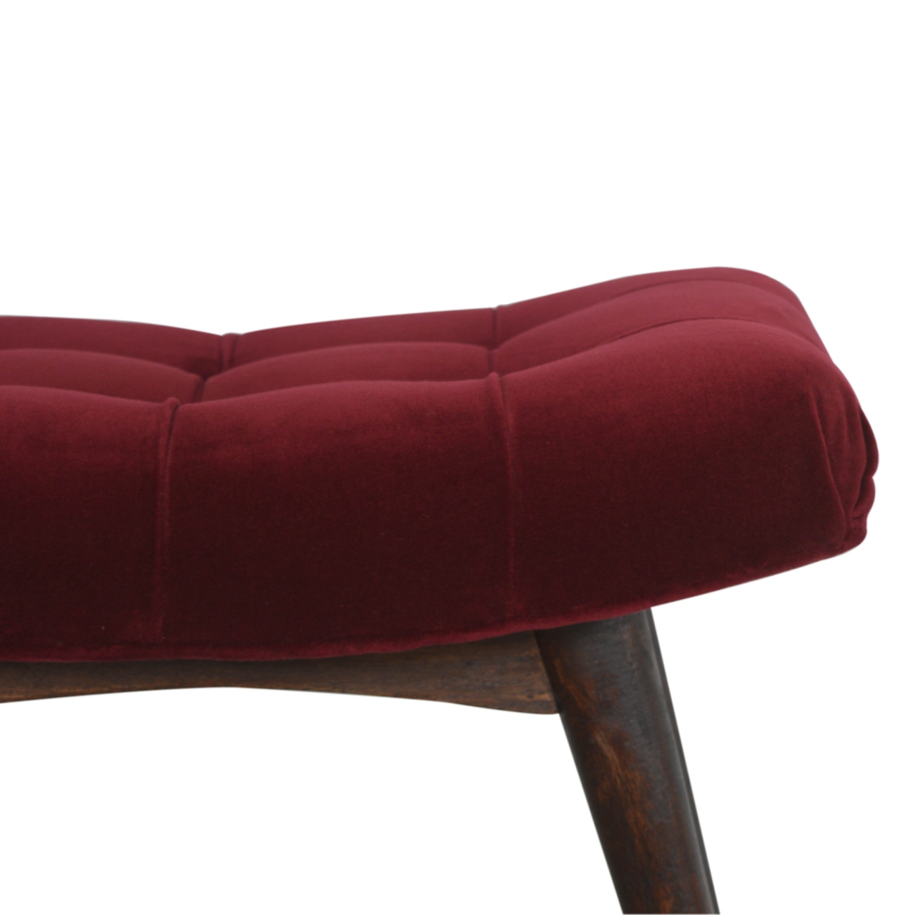 Wine Red Cotton Velvet Curved Bench - Image 6