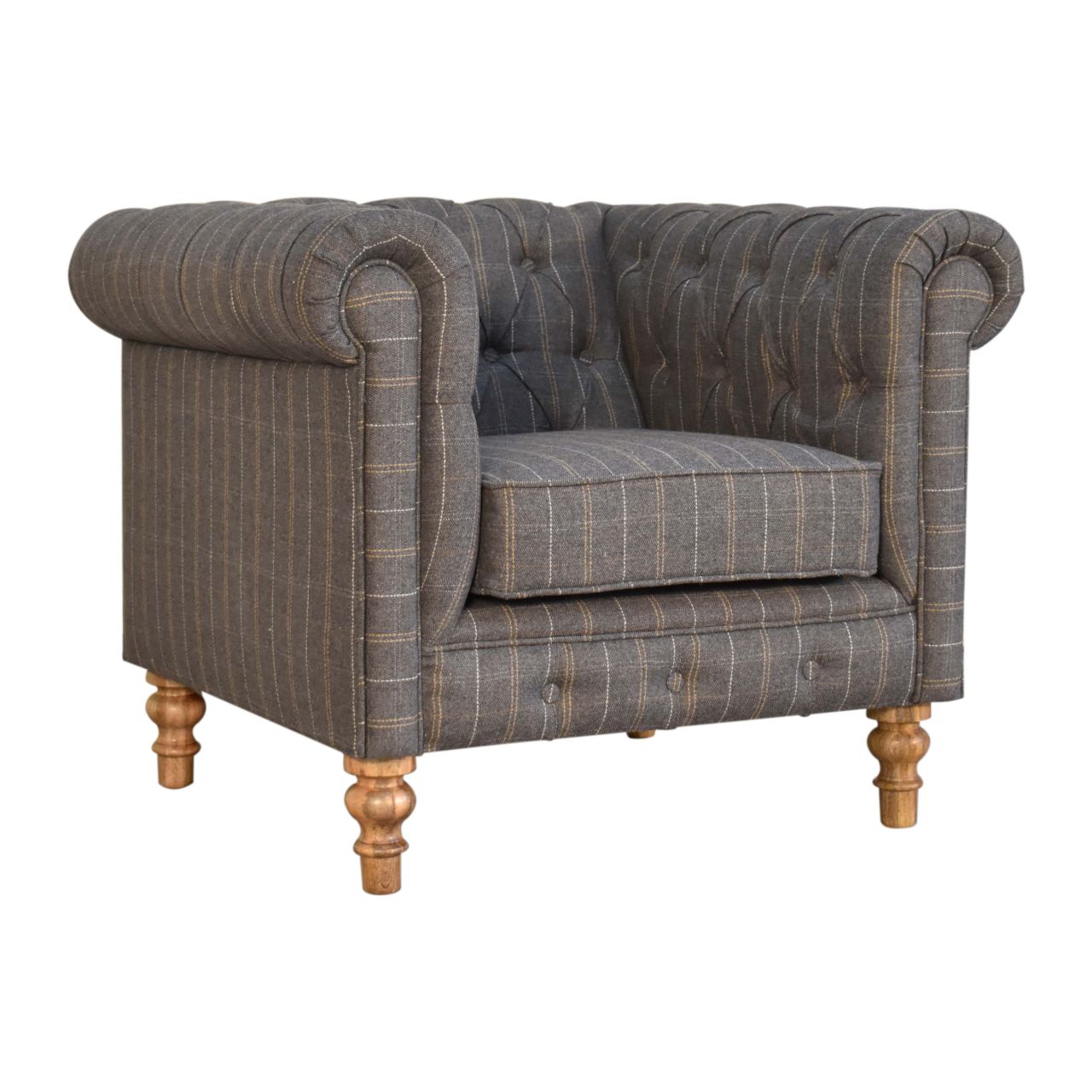 Pewter Tweed Chesterfield Armchair - Image 2