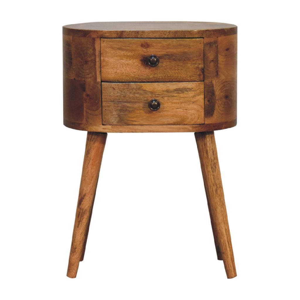 Mini Oak-ish Rounded Bedside Table | The Woodman Furniture ...
