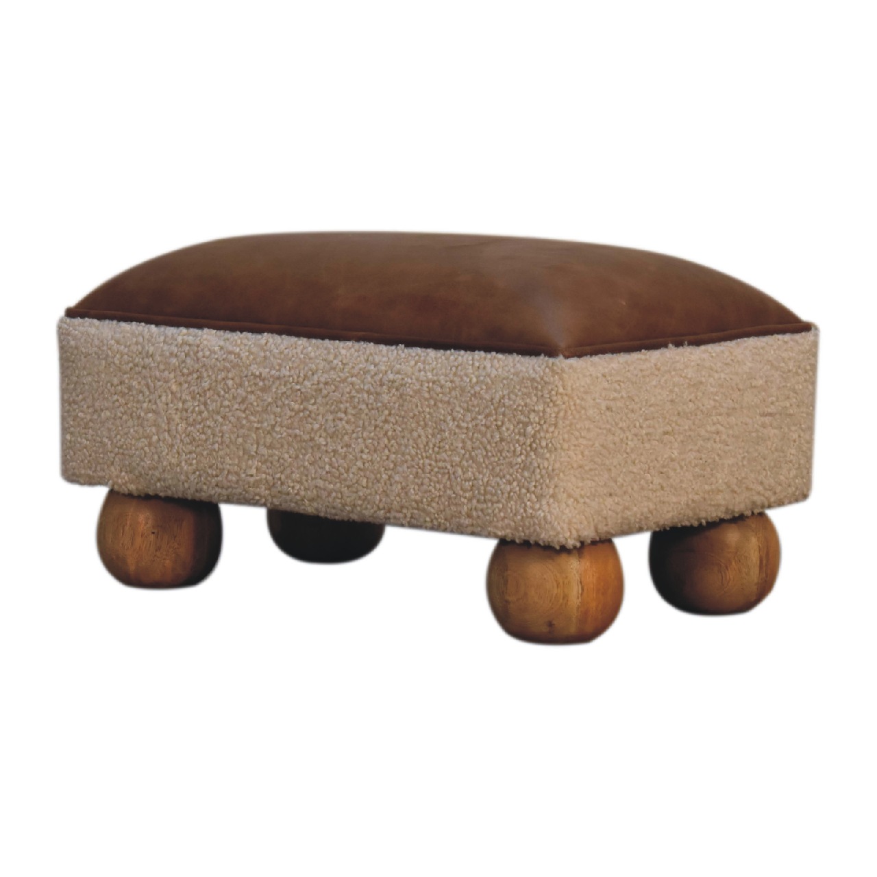 Vintage Leather Boucle Ball Footstool - Image 2