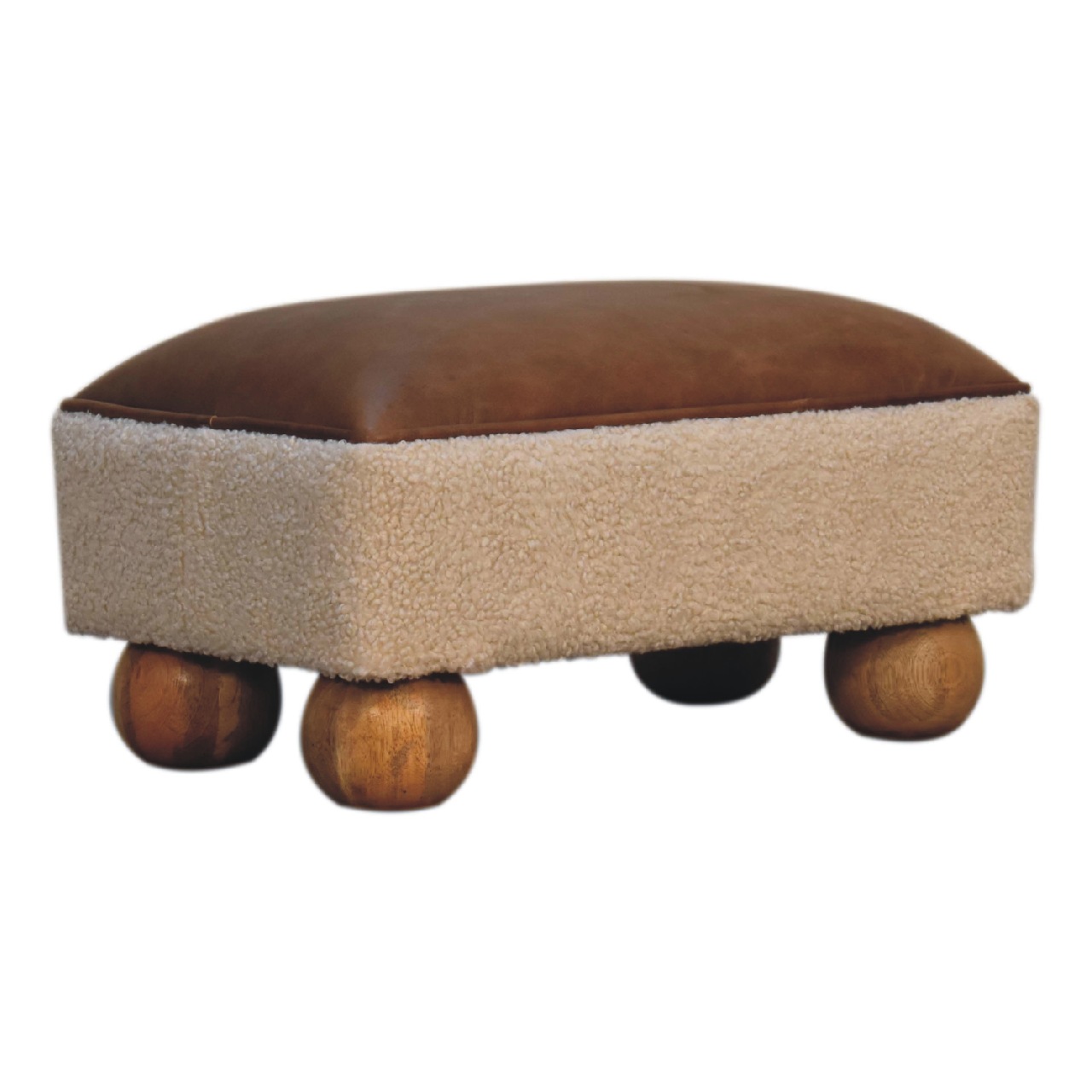Vintage Leather Boucle Ball Footstool - Image 3