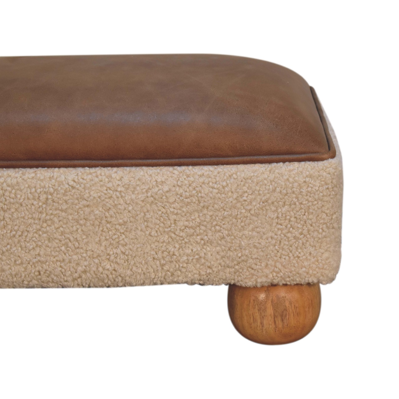 Vintage Leather Boucle Ball Footstool - Image 4