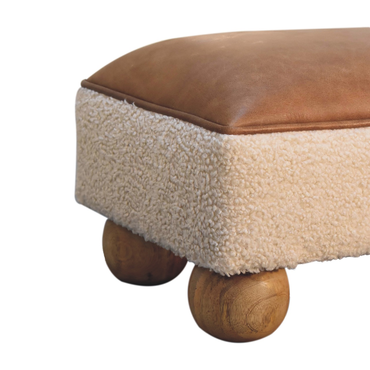 Vintage Leather Boucle Ball Footstool - Image 5