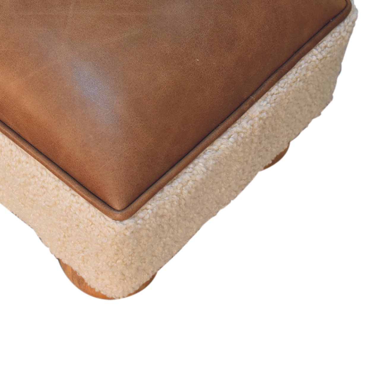 Vintage Leather Boucle Ball Footstool - Image 6