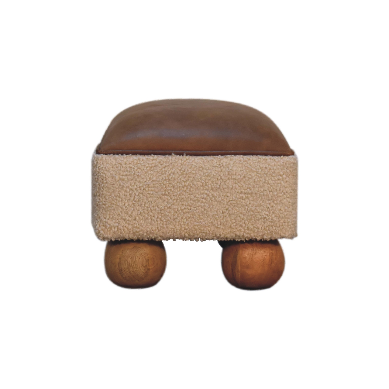 Vintage Leather Boucle Ball Footstool - Image 9