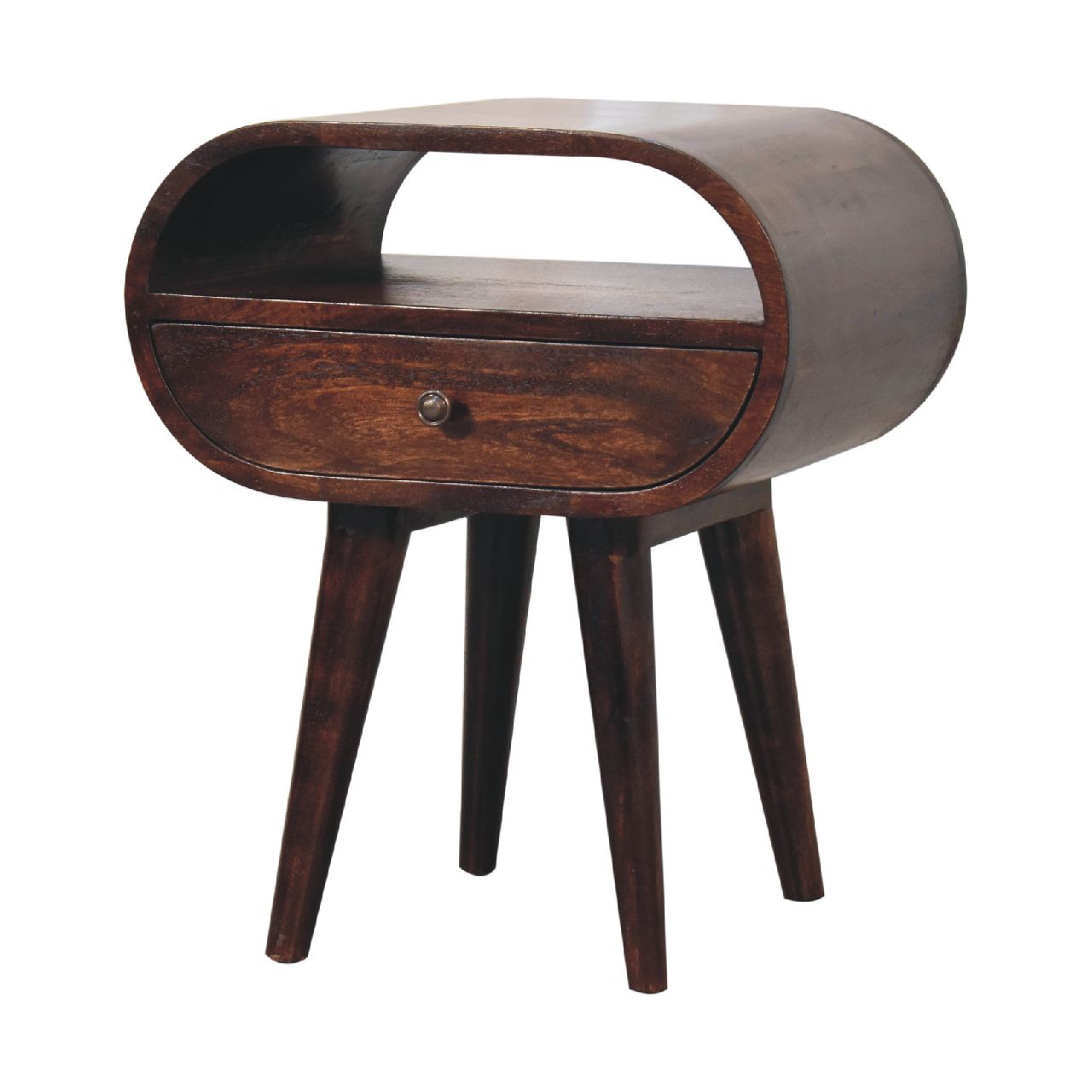 Light Walnut Circular Bedside with Open Slot - Image 2