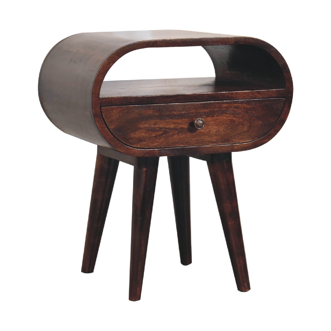 Light Walnut Circular Bedside with Open Slot - Image 3