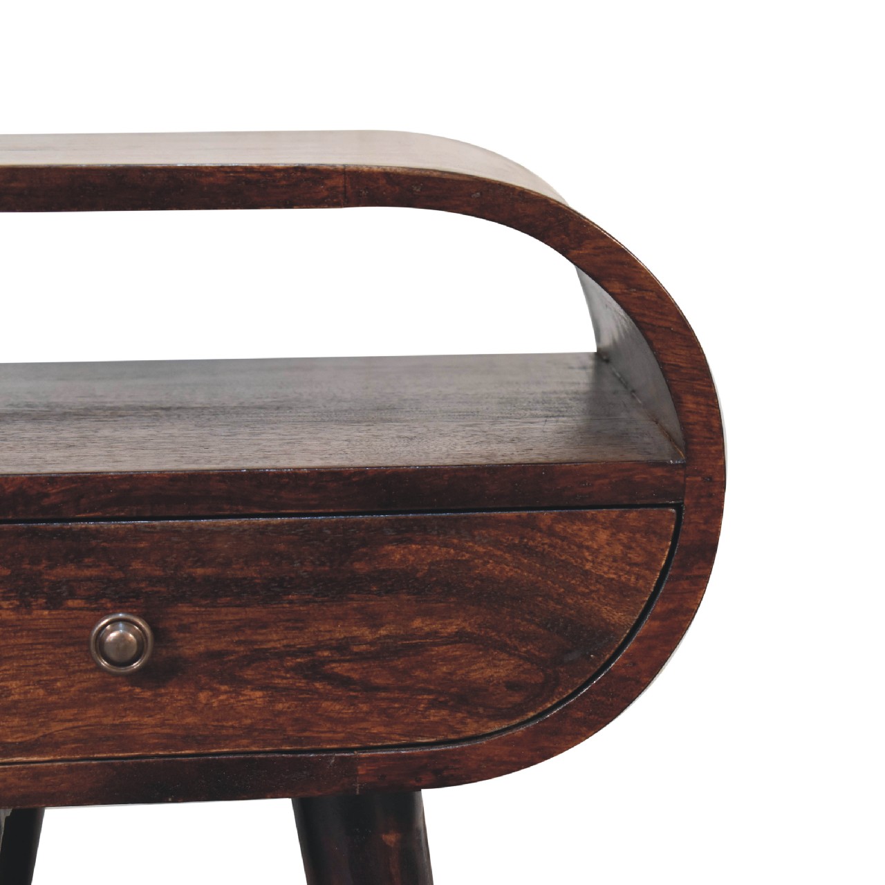 Light Walnut Circular Bedside with Open Slot - Image 4