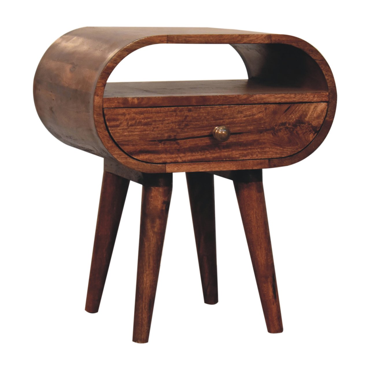 Honey Caramel Circular Bedside with Open Slot - Image 2