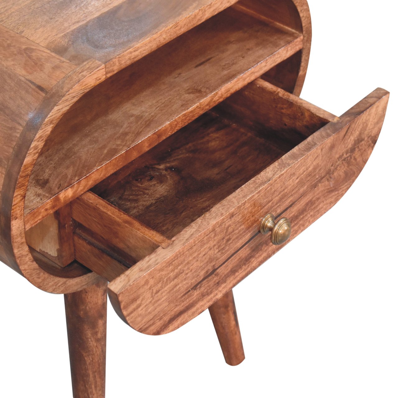 Honey Caramel Circular Bedside with Open Slot - Image 5