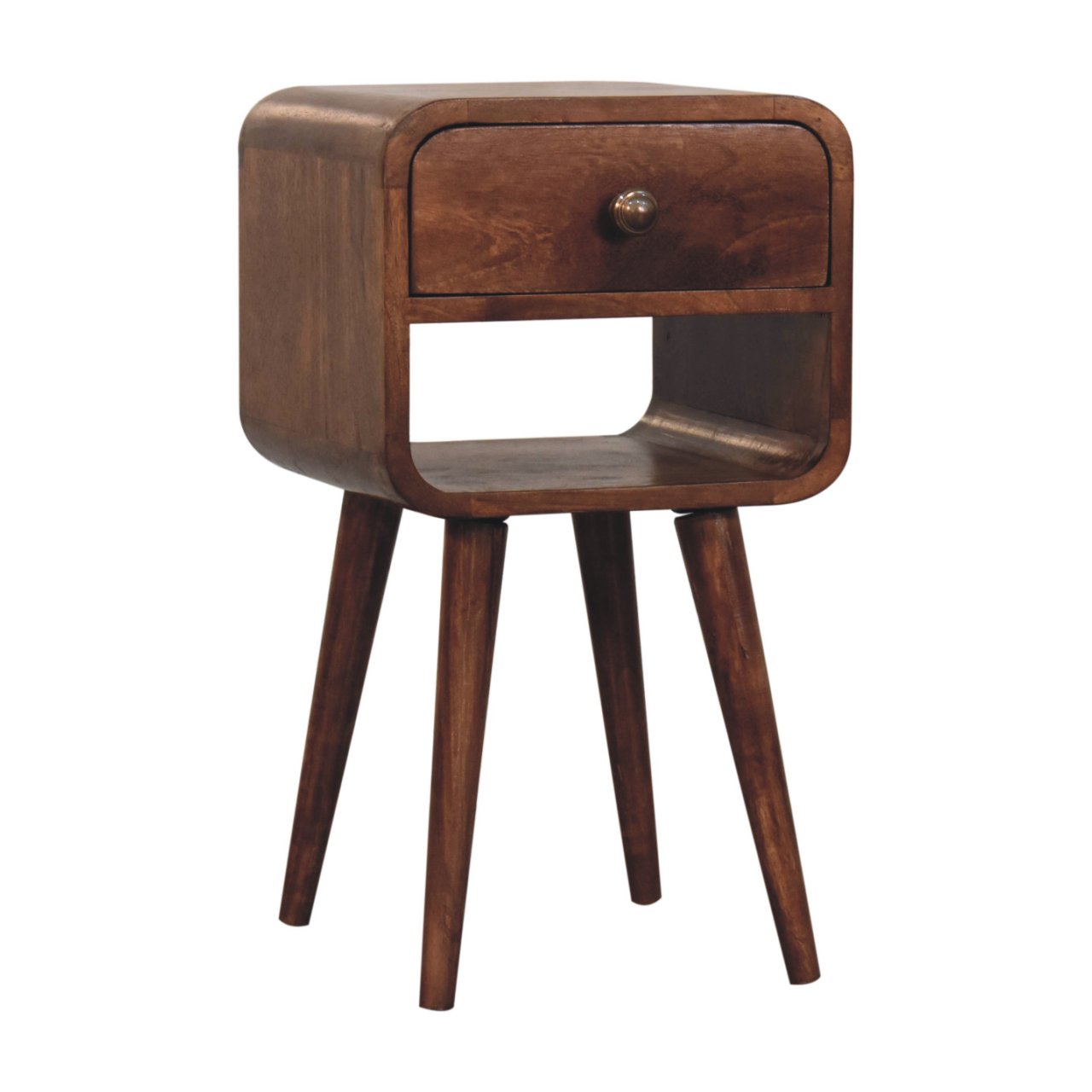 Mini Honey Caramel Curved Bedside with Lower Slot - Image 2